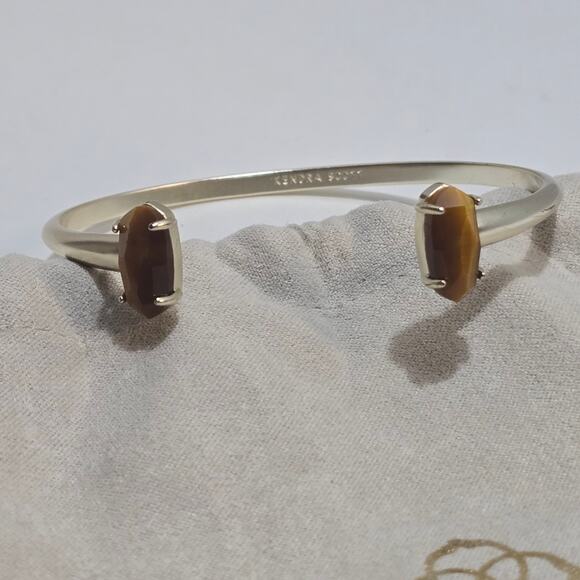 KENDRA‎ SCOTT Tiger's Eye and Gold Open Cuff Pinch Bracelet - Picture 1 of 5